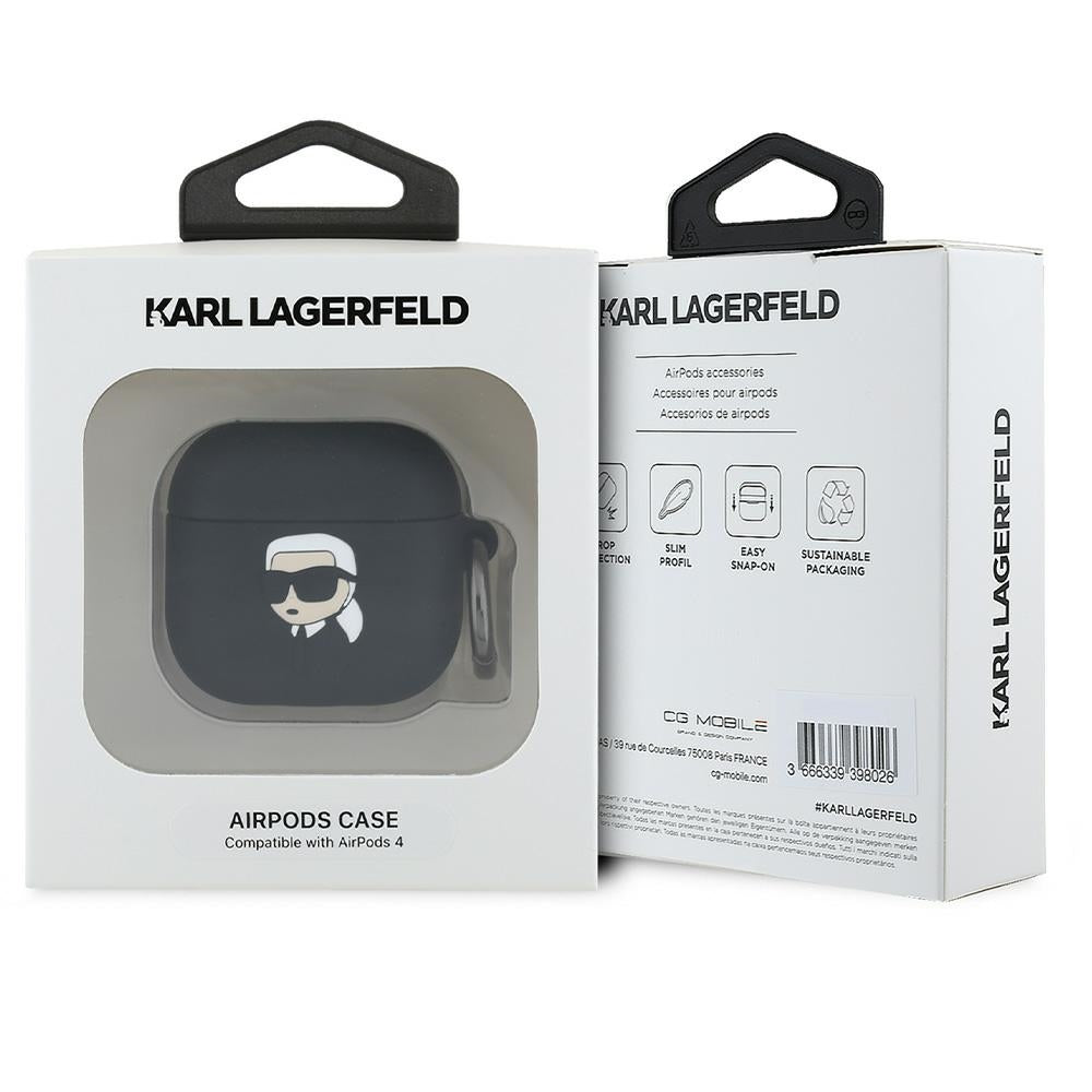 Husa de protectie Karl Lagerfeld Silicone Karl Head 3D (KLA4RUNIKK) compatibil cu Apple AirPods 4, Negru