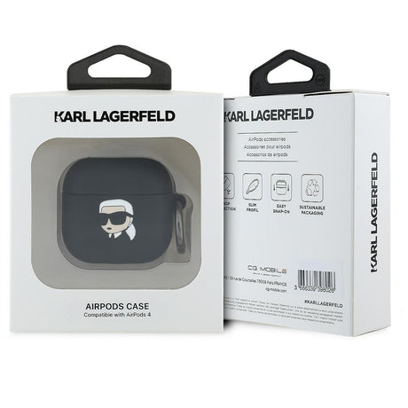 Husa de protectie Karl Lagerfeld Silicone Karl Head 3D (KLA4RUNIKK) compatibil cu Apple AirPods 4, Negru