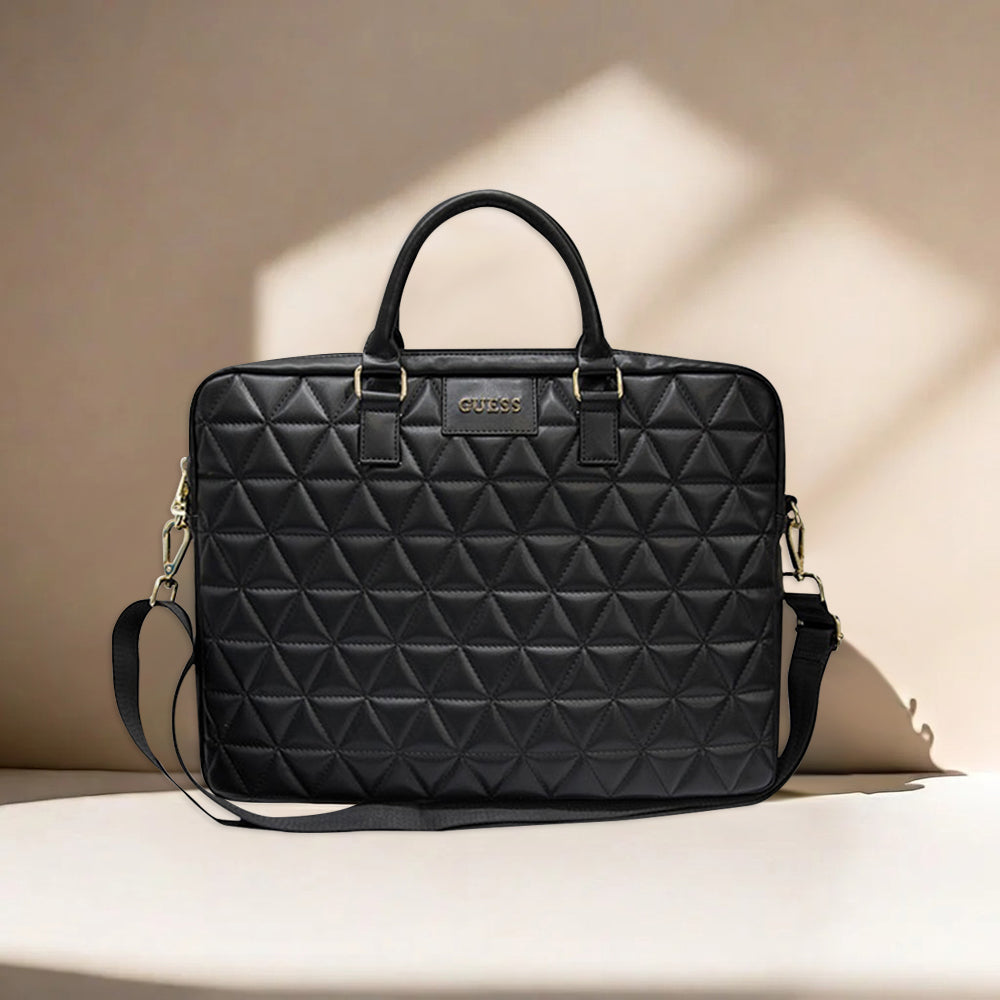 Geanta Guess Computer Bag Quilted (GUCB15QLBK), 15-16", Mosaique Pattern, Detachable Shoulder Strap, Adjustable, Negru