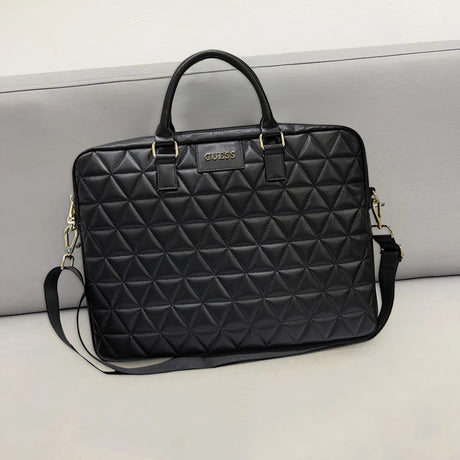 Geanta Guess Computer Bag Quilted (GUCB15QLBK), 15-16", Mosaique Pattern, Detachable Shoulder Strap, Adjustable, Negru