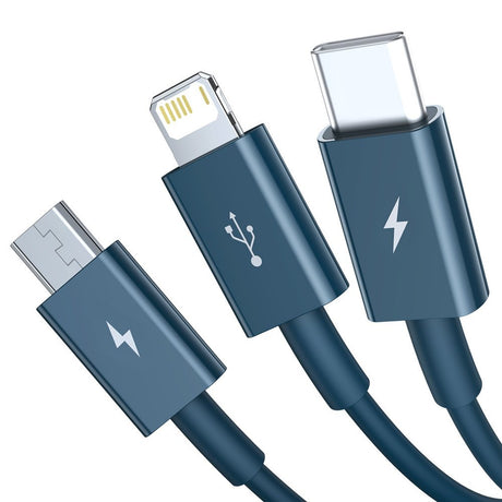 Cablu Baseus Superior Series (CAMLTYS-03), USB to Type-C, Micro-USB, Lightning, Fast Charging 3.5A, 1.5m, Albastru