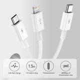 Cablu Baseus Superior Series (CAMLTYS-03), USB to Type-C, Micro-USB, Lightning, Fast Charging 3.5A, 1.5m, Albastru
