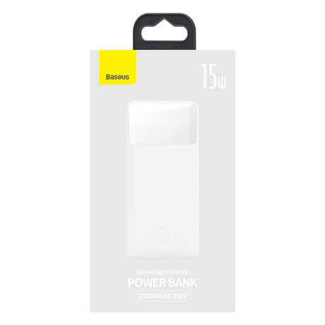 Baterie externa Baseus Bipow (PPBD050102), Digital Display 2xUSB QC3.0, USB-C 20000mAh 15W + Cable Micro-USB 0.25m, Alb