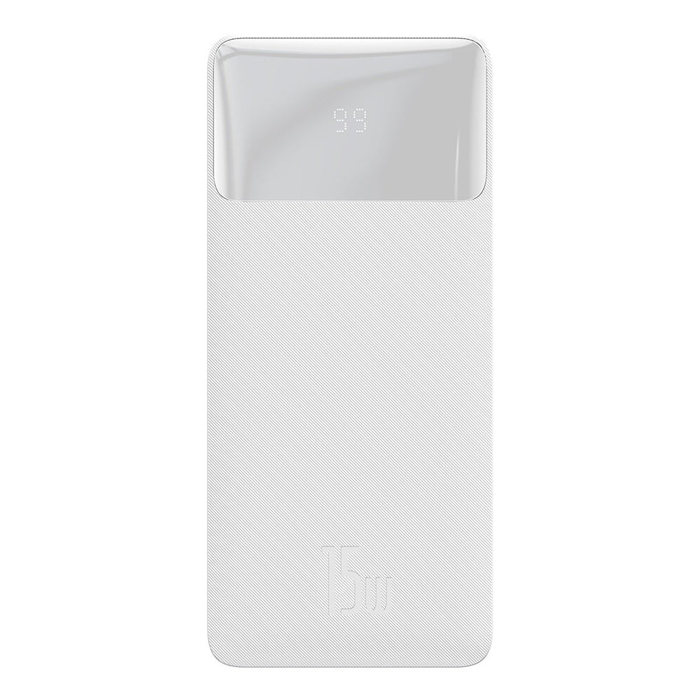 Baterie externa Baseus Bipow (PPBD050102), Digital Display 2xUSB QC3.0, USB-C 20000mAh 15W + Cable Micro-USB 0.25m, Alb
