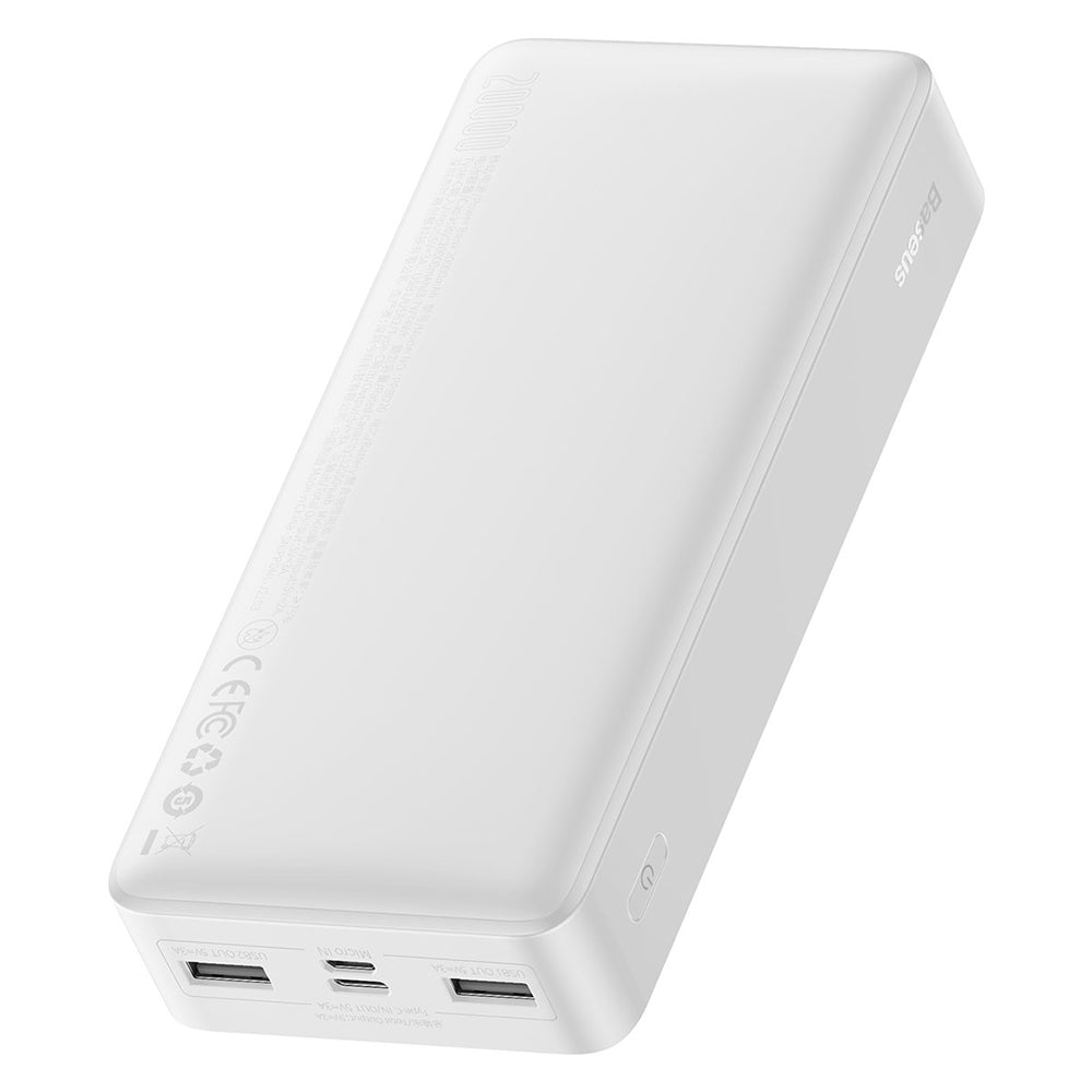 Baterie externa Baseus Bipow (PPBD050102), Digital Display 2xUSB QC3.0, USB-C 20000mAh 15W + Cable Micro-USB 0.25m, Alb