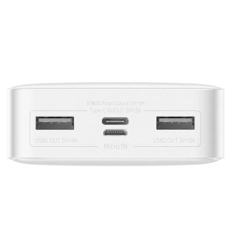 Baterie externa Baseus Bipow (PPBD050102), Digital Display 2xUSB QC3.0, USB-C 20000mAh 15W + Cable Micro-USB 0.25m, Alb