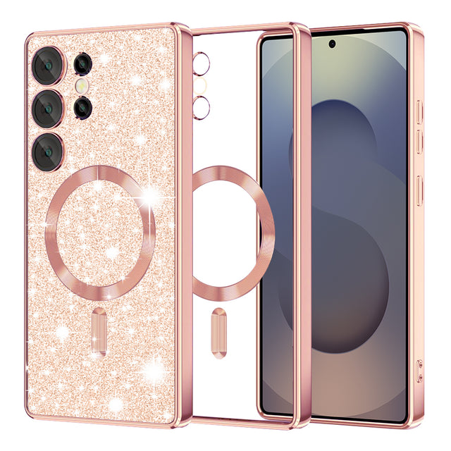 Husa de protectie Techsuit Luxury Glitter MagSafe compatibil cu Samsung Galaxy S25 Ultra, Roz Auriu