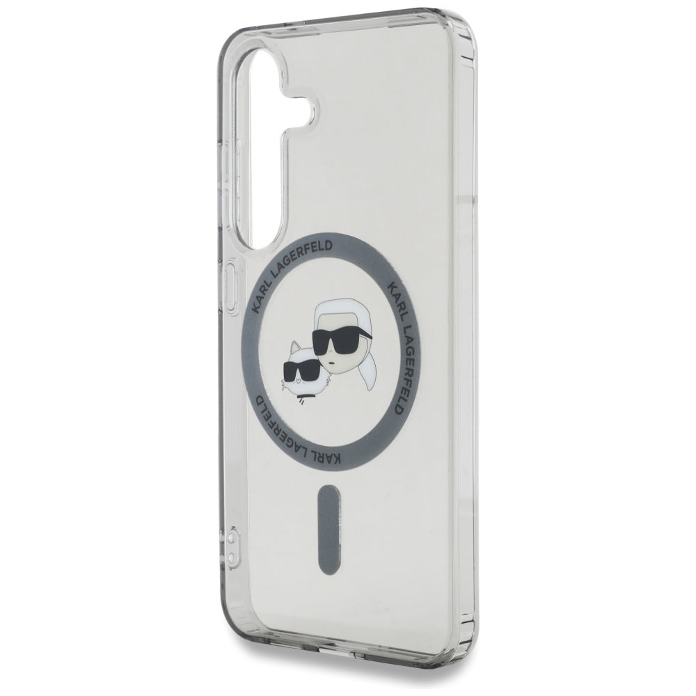 Husa de protectie Karl Lagerfeld IML MagSafe (KLHMS25SHLSKCK) compatibil cu Samsung Galaxy S25, Metal Karl&Choupette Heads