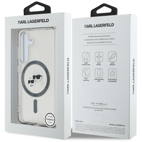 Husa de protectie Karl Lagerfeld IML MagSafe (KLHMS25SHLSKCK) compatibil cu Samsung Galaxy S25, Metal Karl&Choupette Heads
