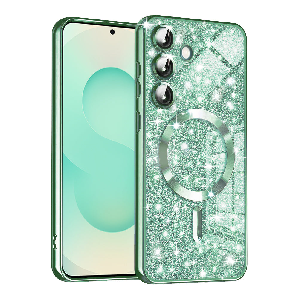 Husa de protectie Techsuit Luxury Glitter MagSafe compatibil cu Samsung Galaxy S25 Plus, Verde deschis