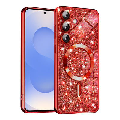 Husa de protectie Techsuit Luxury Glitter MagSafe compatibil cu Samsung Galaxy S25, Roșu
