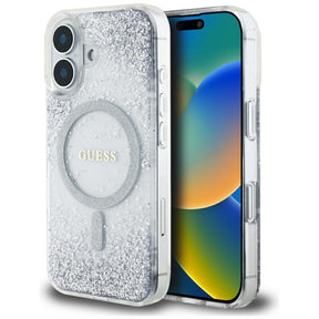 Husa de protectie Guess Hardcase Resin Gradient Glitter MagSafe (GUHMP16SRGRGES) compatibil cu iPhone 16, Argintiu