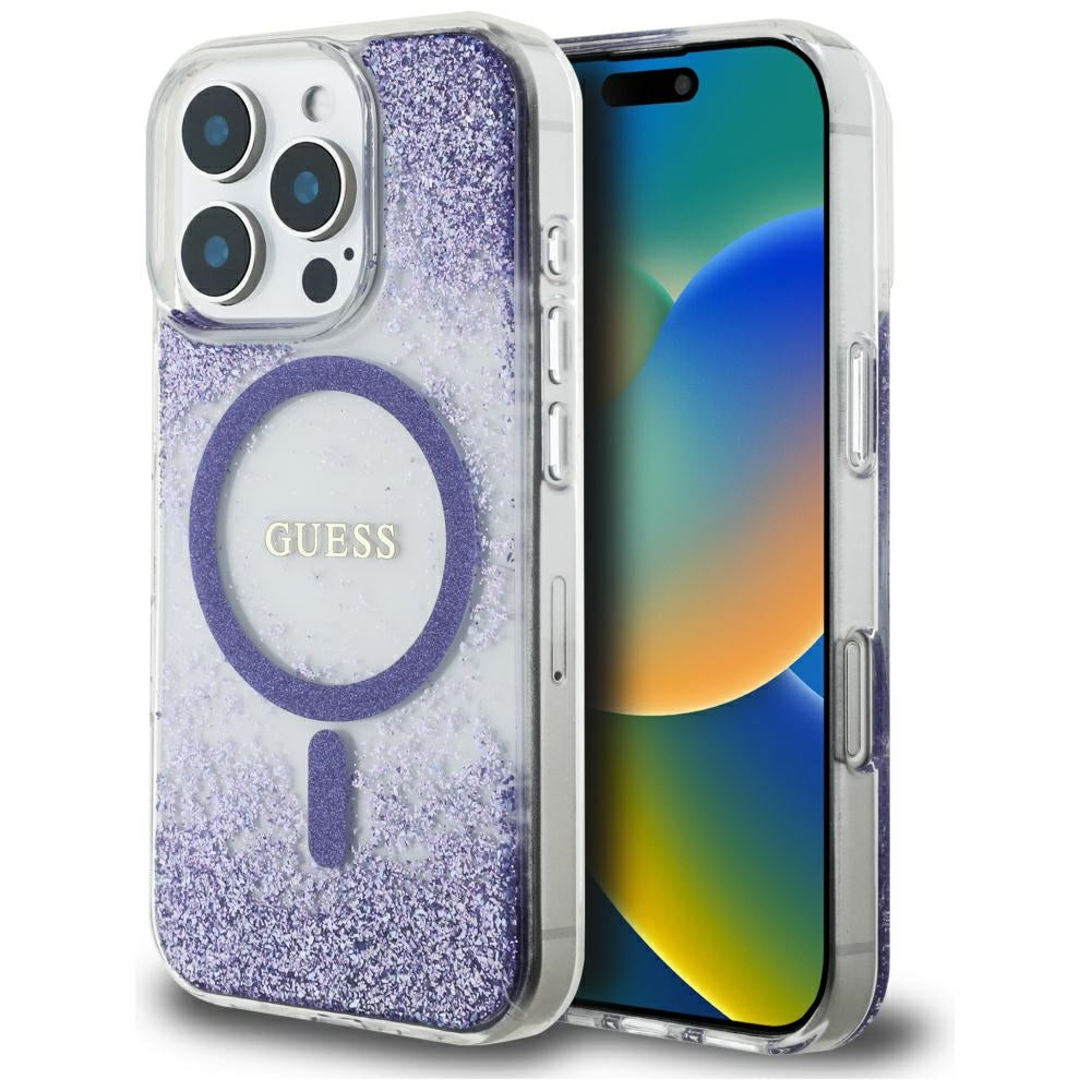 Husa de protectie Guess Resin Bottom Glitter MagSafe (GUHMP16LRGRGEU) compatibil cu iPhone 16 Pro, Mov