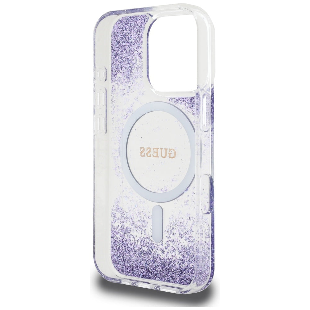 Husa de protectie Guess Resin Bottom Glitter MagSafe (GUHMP16LRGRGEU) compatibil cu iPhone 16 Pro, Mov