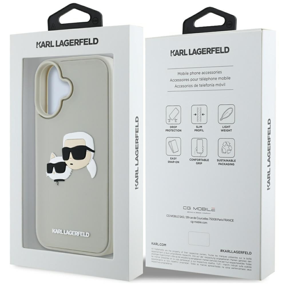 Husa de protectie Karl Lagerfeld 3D Design (KLHCP16SRBCKCHLE) compatibil cu iPhone 16, Bej Rubber Karl&Choupette