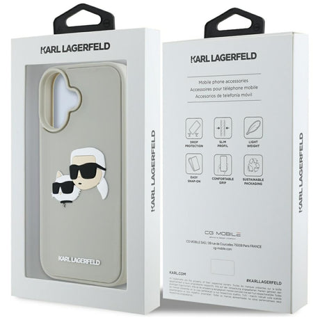 Husa de protectie Karl Lagerfeld 3D Design (KLHCP16SRBCKCHLE) compatibil cu iPhone 16, Bej Rubber Karl&Choupette