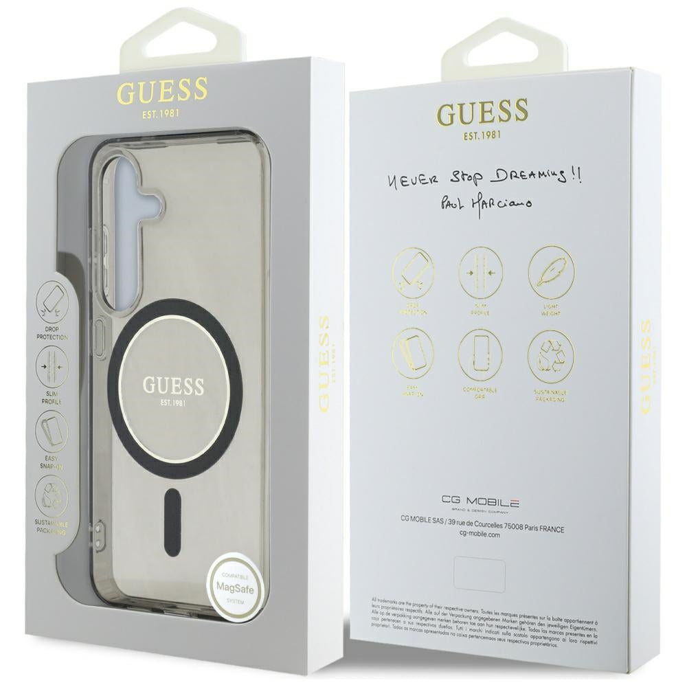 Husa de protectie Guess IML Glitter Circle MagSafe (GUHMS25SHFGEREK) compatibil cu Samsung Galaxy S25, Negru