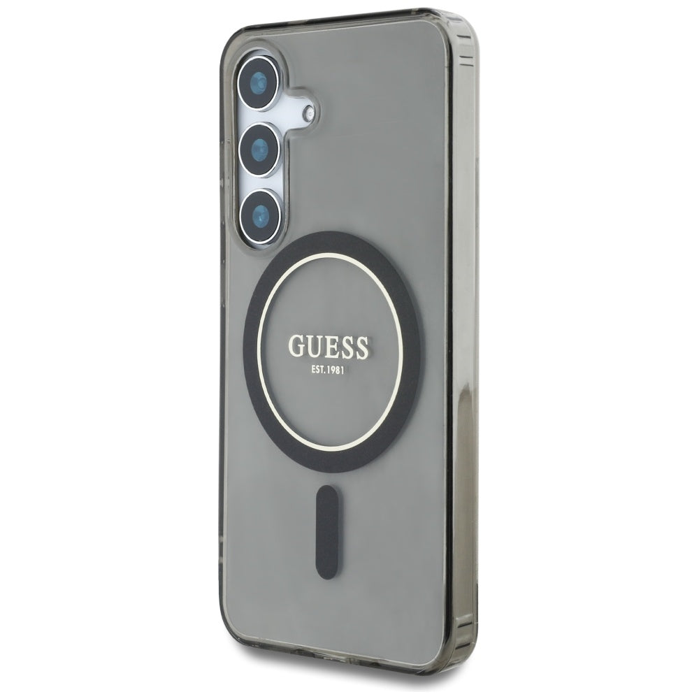 Husa de protectie Guess IML Glitter Circle MagSafe (GUHMS25SHFGEREK) compatibil cu Samsung Galaxy S25, Negru