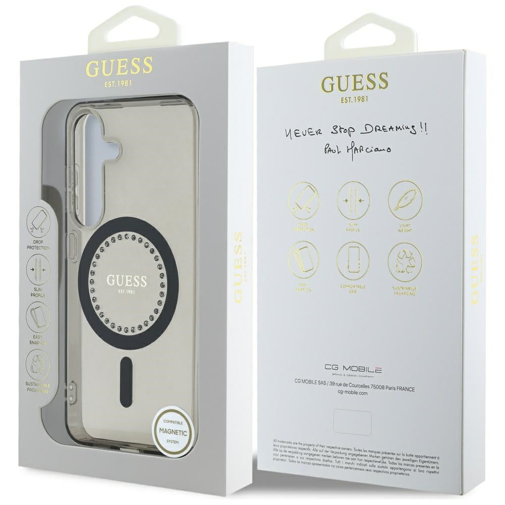 Husa de protectie Guess IML Rhinestones MagSafe (GUHMS25SPFTDTEK) compatibil cu Samsung Galaxy S25, Negru