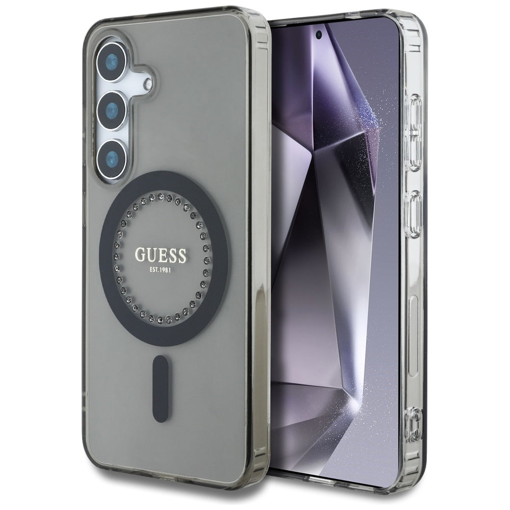 Husa de protectie Guess IML Rhinestones MagSafe (GUHMS25SPFTDTEK) compatibil cu Samsung Galaxy S25, Negru