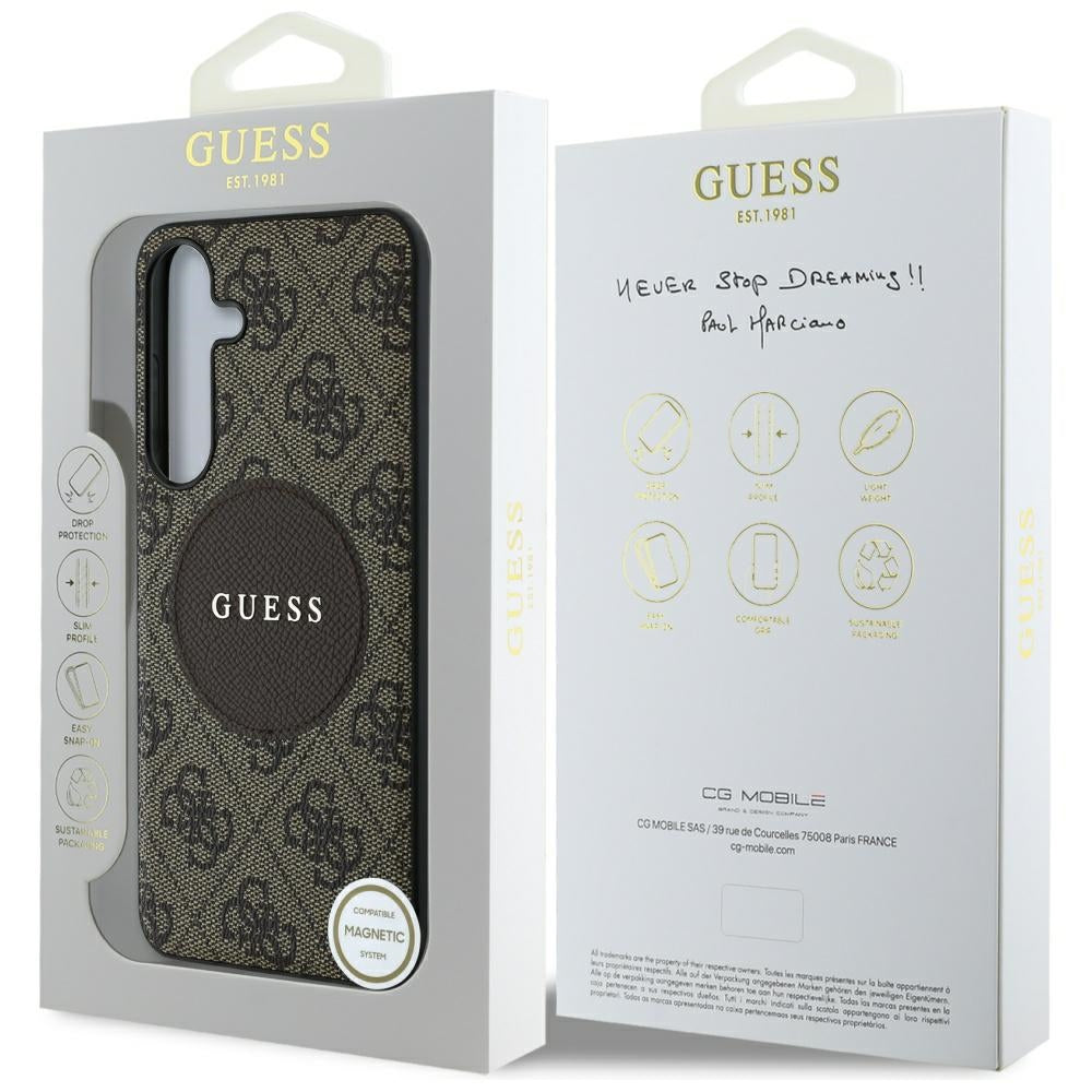 Husa de protectie Guess 4G Circle Classic Logo MagSafe (GUHMS25SP4PGRSGW) compatibil cu Samsung Galaxy S25, Maro