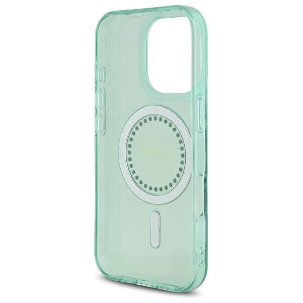 Husa de protectie Guess IML Rhinestones MagSafe (GUHMP16LPFTDTEN) compatibil cu iPhone 16 Pro, Verde