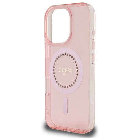 Husa de protectie Guess IML Rhinestones MagSafe (GUHMP16LPFTDTEP) compatibil cu iPhone 16 Pro, Roz