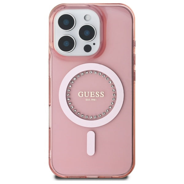 Husa de protectie Guess IML Rhinestones MagSafe (GUHMP16LPFTDTEP) compatibil cu iPhone 16 Pro, Roz