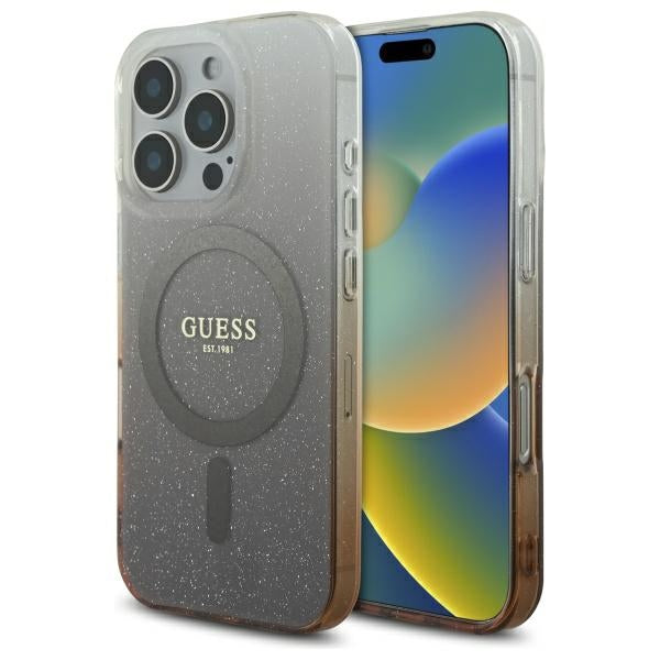 Husa de protectie Guess IML Glitter Gradient MagSafe (GUHMP16LHGRCELW) compatibil cu iPhone 16 Pro, Maro