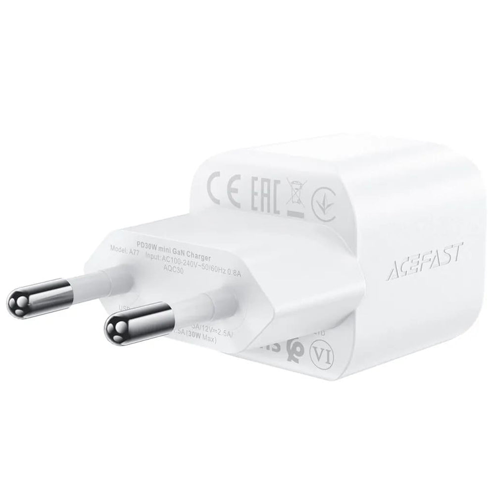 Incarcator Acefast (A77), Type-C, 30W PD, Alb
