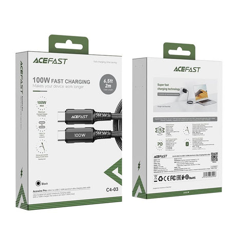 Cablu Acefast C4-03, Type-C to Type-C, 100W, 2m, Negru