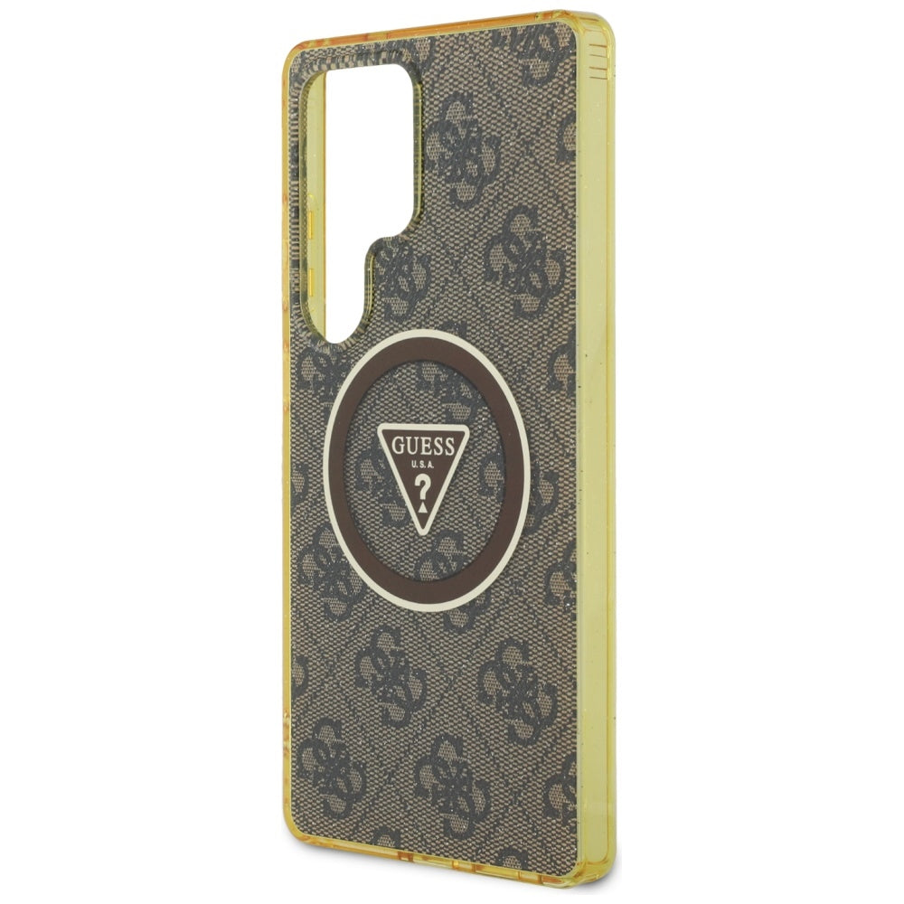 Husa de protectie Guess IML Metal Glitter 4G Circle Triangle MagSafe (GUHMS25LHG4PRTGW) compatibil cu Samsung Galaxy S25 Ultra, Maro