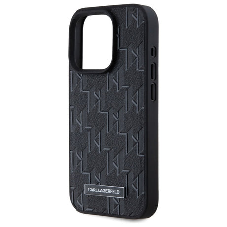 Husa de protectie Karl Lagerfeld Leather MagSafe (KLHMP15LPKHPORPK) compatibil cu iPhone 15 Pro, Monogram Metal Logo