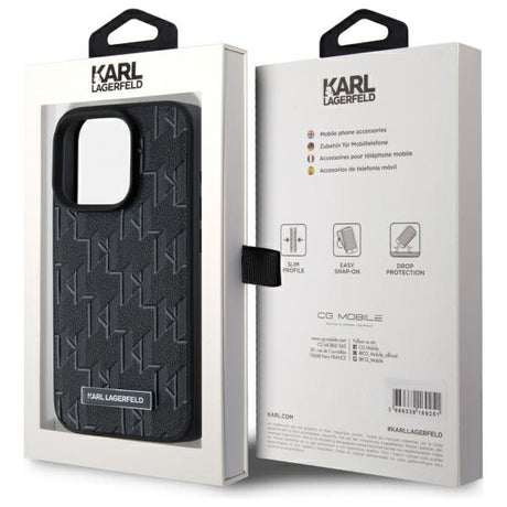 Husa de protectie Karl Lagerfeld Leather MagSafe (KLHMP15LPKHPORPK) compatibil cu iPhone 15 Pro, Monogram Metal Logo