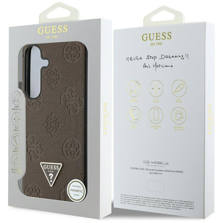 Husa de protectie Guess Peony Grained Hot Stamp Triangle Logo MagSafe (GUHMS25SPGBTMW) compatibil cu Samsung Galaxy S25, Maro