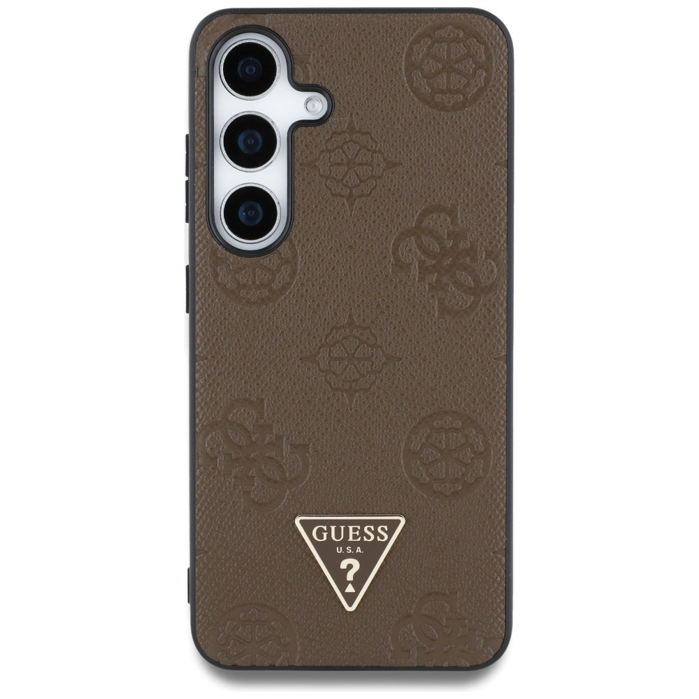 Husa de protectie Guess Peony Grained Hot Stamp Triangle Logo MagSafe (GUHMS25SPGBTMW) compatibil cu Samsung Galaxy S25, Maro