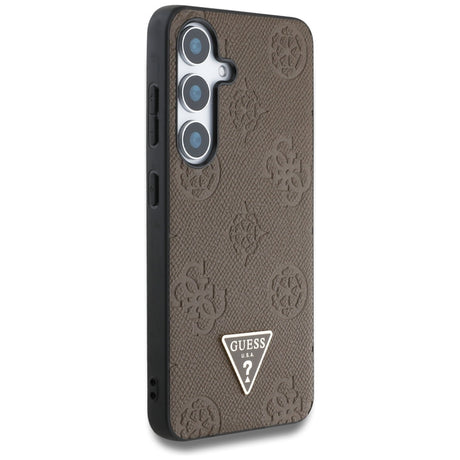 Husa de protectie Guess Peony Grained Hot Stamp Triangle Logo MagSafe (GUHMS25SPGBTMW) compatibil cu Samsung Galaxy S25, Maro