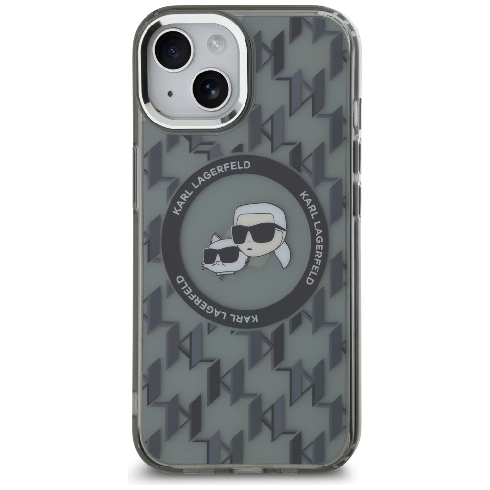Husa de protectie Karl Lagerfeld IML MagSafe (KLHMP15MHMCKMHK) compatibil cu iPhone 15 Plus, Negru Monogram Karl&Choupette Head