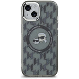 Husa de protectie Karl Lagerfeld IML MagSafe (KLHMP15MHMCKMHK) compatibil cu iPhone 15 Plus, Negru Monogram Karl&Choupette Head