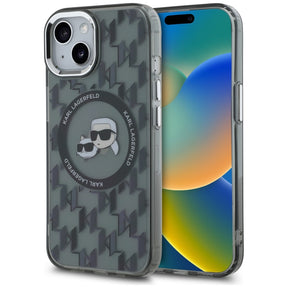 Husa de protectie Karl Lagerfeld IML MagSafe (KLHMP15MHMCKMHK) compatibil cu iPhone 15 Plus, Negru Monogram Karl&Choupette Head