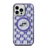 Husa de protectie Karl Lagerfeld IML MagSafe (KLHMP15SHMCKMHU) compatibil cu iPhone 15, Mov Monogram Karl&Choupette Head