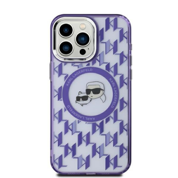 Husa de protectie Karl Lagerfeld IML MagSafe (KLHMP15SHMCKMHU) compatibil cu iPhone 15, Mov Monogram Karl&Choupette Head
