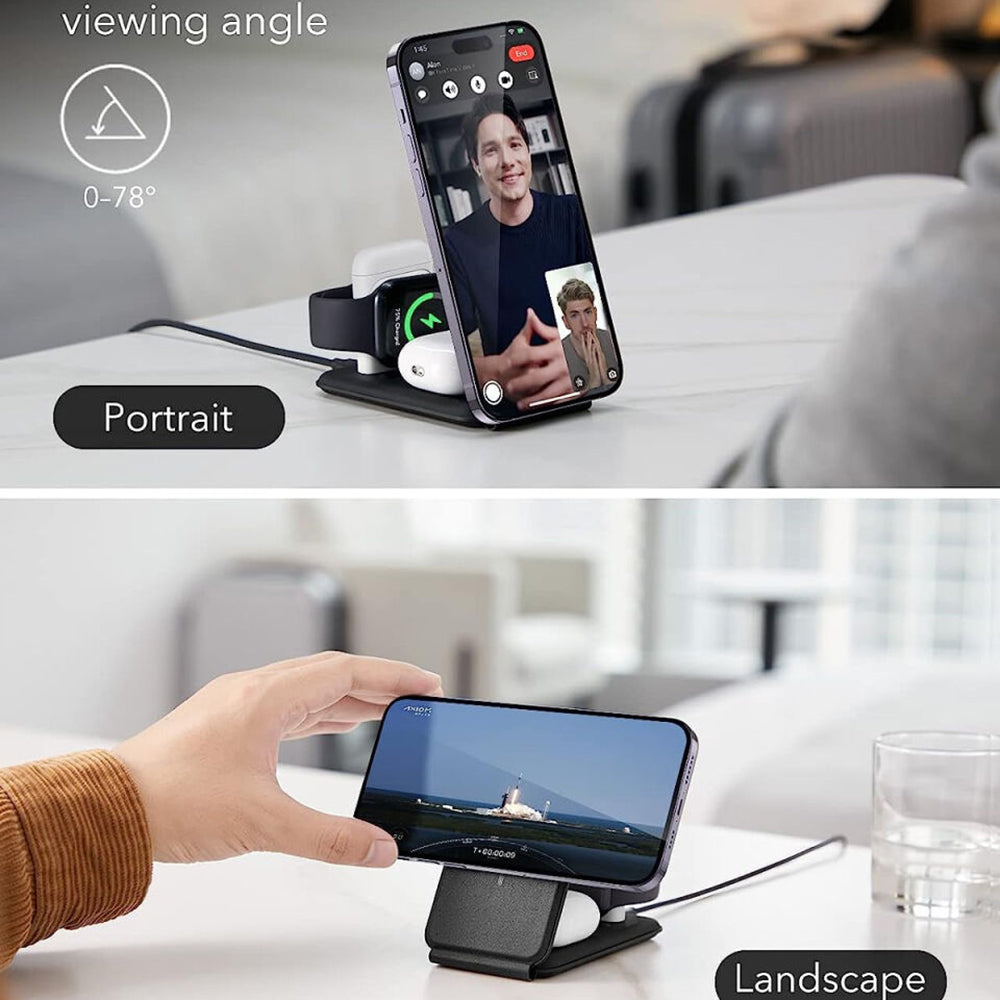 Incarcator ESR Premium Travel Wireless Charging Set (2C569), with Bag Accessories, for iPhone, MFi Apple Watch, AirPods, Qi2, Alb