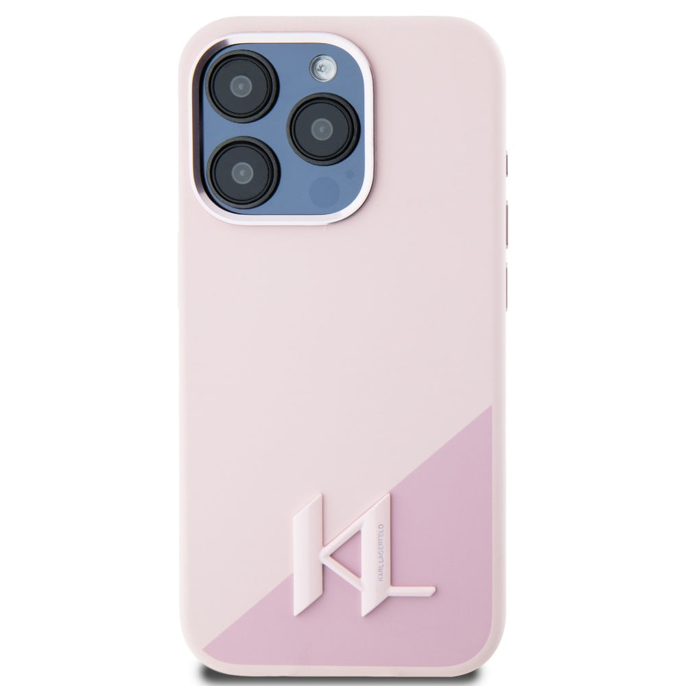 Husa de protectie Karl Lagerfeld Silicone MagSafe (KLHMP15LSCMKMPCP) compatibil cu iPhone 15 Pro, Roz Shadow Metal Initial