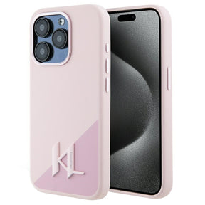 Husa de protectie Karl Lagerfeld Silicone MagSafe (KLHMP15LSCMKMPCP) compatibil cu iPhone 15 Pro, Roz Shadow Metal Initial