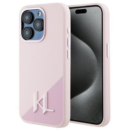 Husa de protectie Karl Lagerfeld Silicone MagSafe (KLHMP15LSCMKMPCP) compatibil cu iPhone 15 Pro, Roz Shadow Metal Initial
