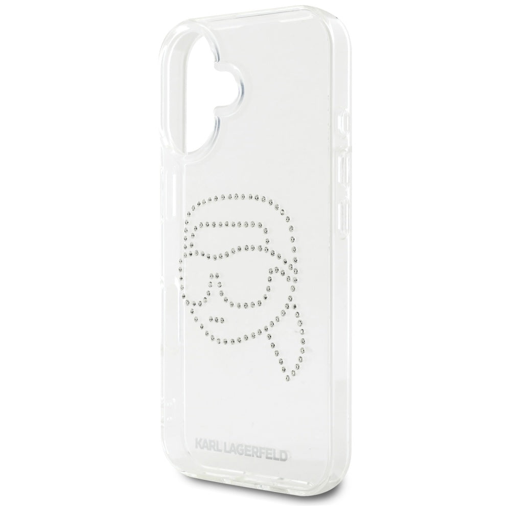 Husa de protectie Karl Lagerfeld IML Rhinestones (KLHCP16SHKHDCELT) compatibil cu iPhone 16, Karl Head Transparent