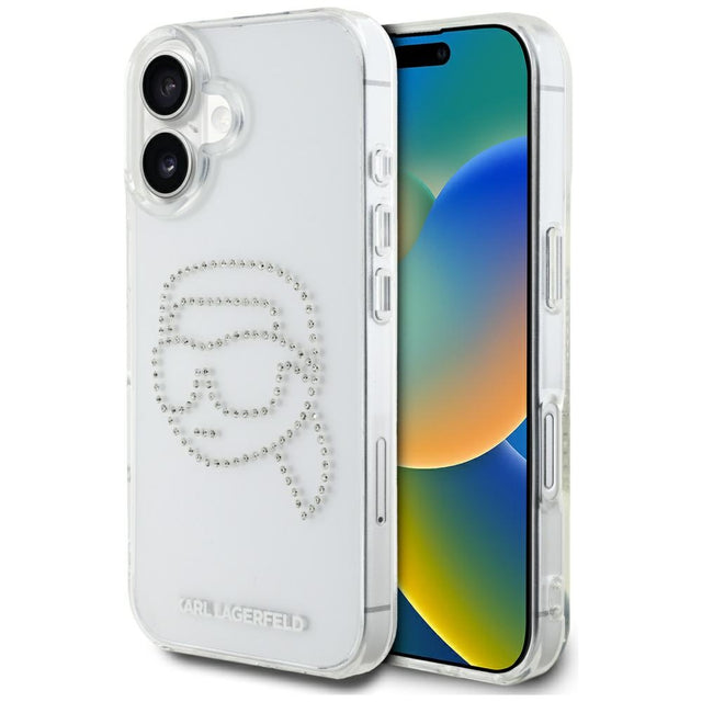 Husa de protectie Karl Lagerfeld IML Rhinestones (KLHCP16SHKHDCELT) compatibil cu iPhone 16, Karl Head Transparent