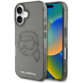 Husa de protectie Karl Lagerfeld IML Rhinestones (KLHCP16SHKHDCELK) compatibil cu iPhone 16, Karl Head