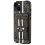 Husa de protectie Guess Cardslot 4G Stripes MagSafe (GUBPHCP15SP4RPSW) compatibil cu iPhone 15, Maro